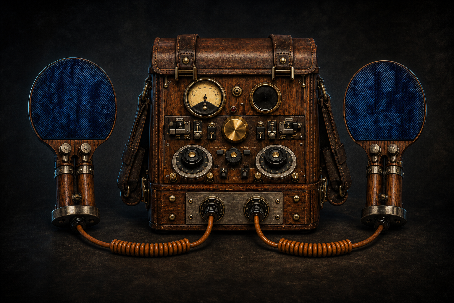 ULTRA-SHOCK wooden electroshock backpack with two wired blue table tennis paddles