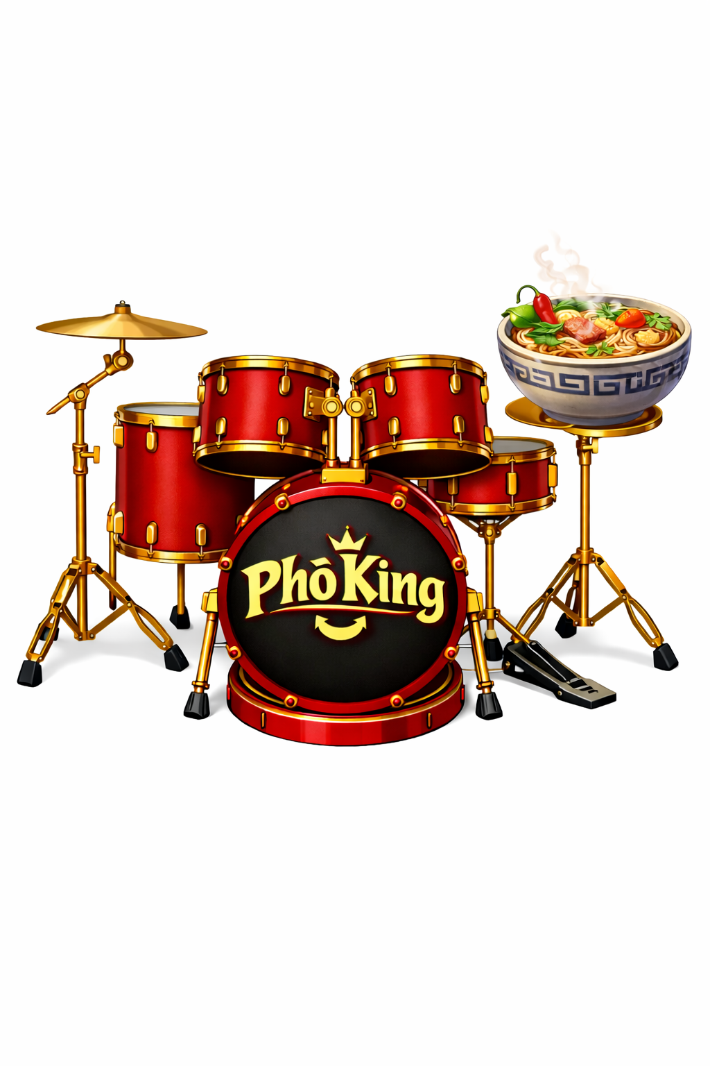 Pho King drum kit and logo