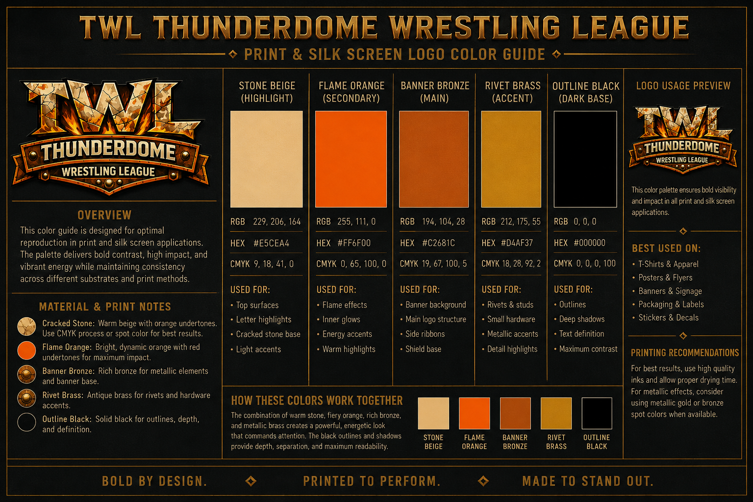 Thunderdome Wrestling League historical print and silk-screen logo color guide