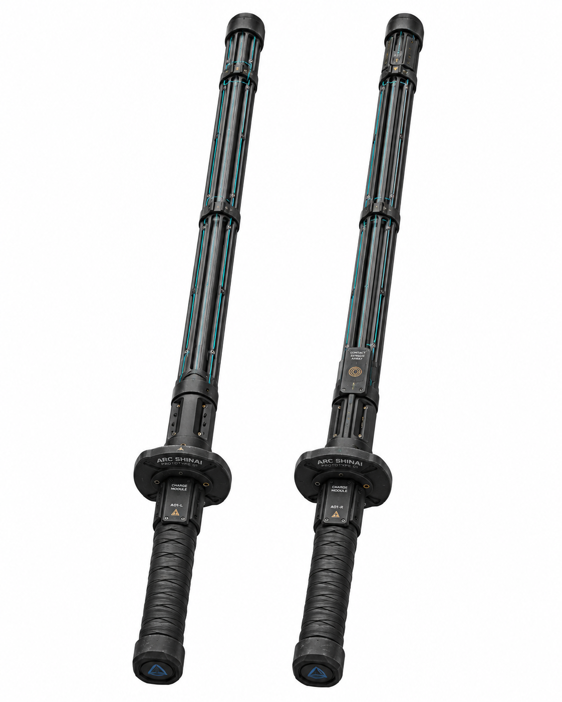 Paired NeonTek Arc Shinai prototypes